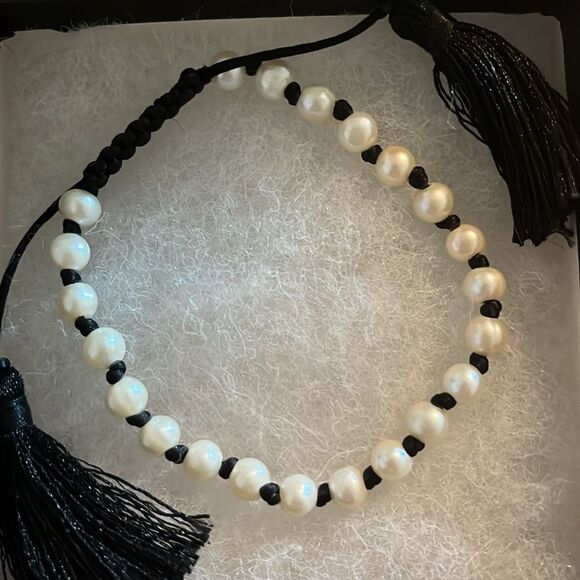 Real freshwater pearl pull-through bracelet chic quiet luxury elegant timeless - Picture 2 of 2
